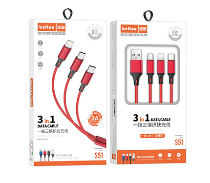 Beltou S51 3 in 1 nylon braid data cable 