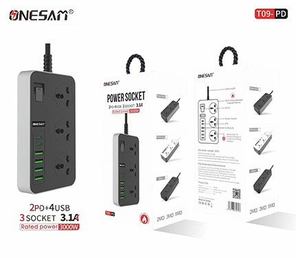 ONESAM T09 2 PD+4usb with 3.1A auto-identification 3000W rated 3 power socket