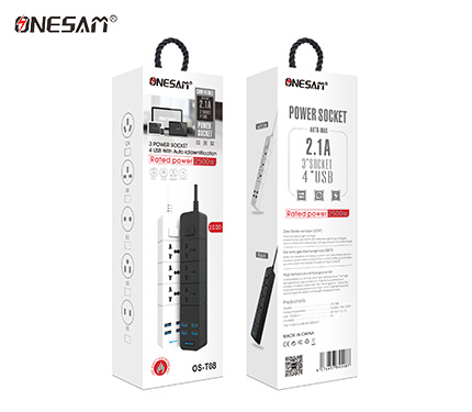 ONESAM T08 4usb with 2.1A auto-identification 2500W rated 3power socket