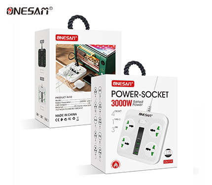 ONESAM T19 3.1A output 3 USB 1Type-C 3000w rated 4 power socket