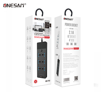 ONESAM T12 4 usb with 2.1A auto-identification 3000W rated 6 power socket