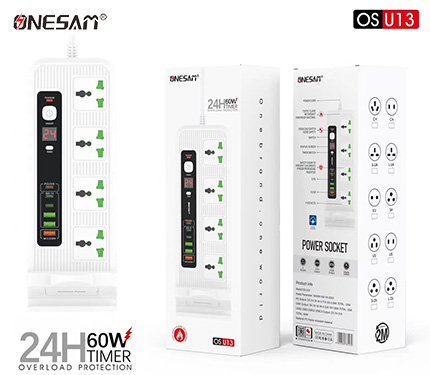 ONESAM U13 24h 60w timer overload protection (1PD 3 type-c 3 usb 4 socket) power socket