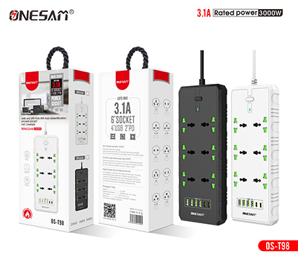 ONESAM T98 3.1A (2PD+4 usb 6 socket) 3000w rated power socket