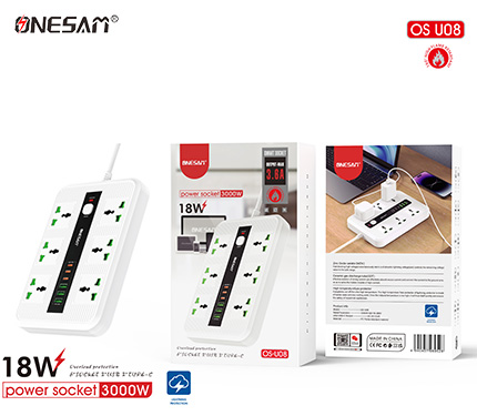 ONESAM U08 3.6A output max (3 type-c 3 usb 6 socket) 3000w power socket