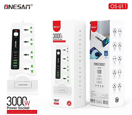 ONESAM U11 18w auto max (3 type-c 3 usb 4 socket) 3000w power socket