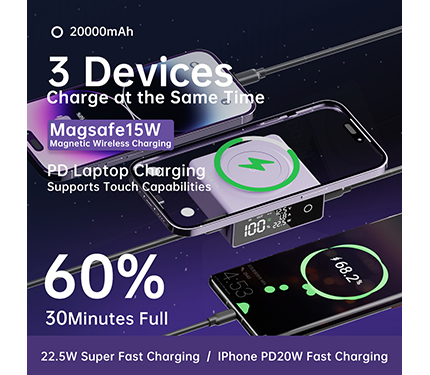 NQ7 22.5W +iPhone PD 20W super fast charging 2 in Wireless Charging 20000mAh power bank